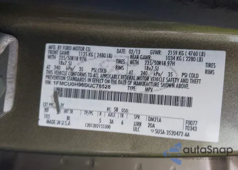 2013 Ford Escape Sel z USA, uszkodzony, nr VIN 1FMCU0H96DUC78528